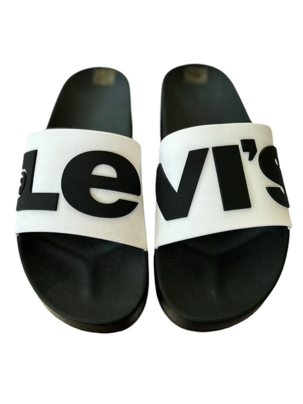 Levis NEW Split Logo Platform Slide Sandals Slip-On Shoes Black White Size 10